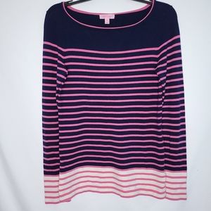 Lilly Pulitzer Navy and Pink Striped Long-Sleeve Sweater